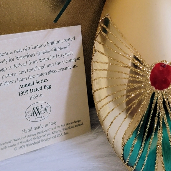 WATERFORD HOLIDAY HEIRLOOMS 1998 DATED EGG CHRISTMAS ORNAMENT - Picture 6 of 16